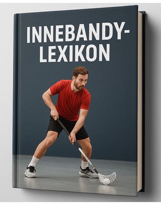 En bok med en innebandyspelare på omslaget. Titeln är "Innebandy-lexikon"